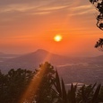高祖山から見る可也山と夕日