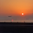 セントレアに着陸する飛行機と夕日